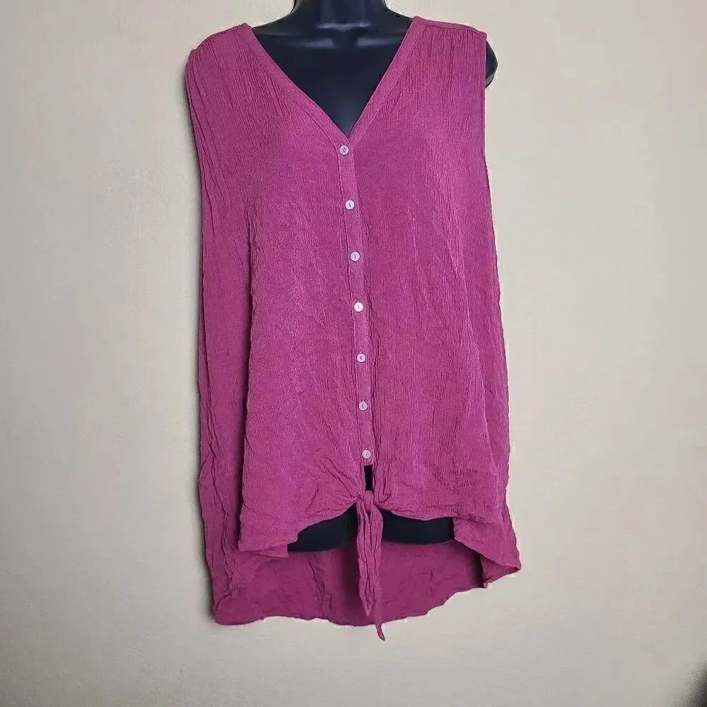 Peace & Pearls Button Down Front Knot Blouse - Picture 1 of 8